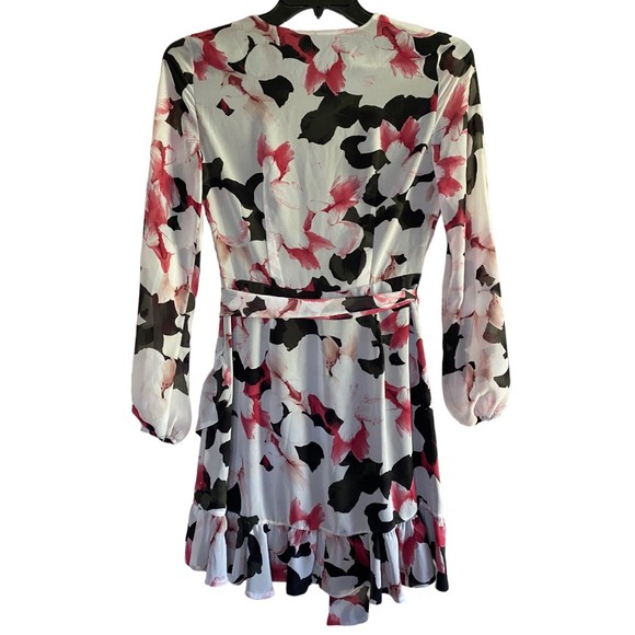 1 STATE woman's size 4 Moonlit Petals floral ruffle sheer long sleeve mini dress - Picture 4 of 15